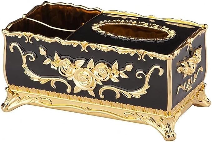 Cannagenix Toilet Paper Holder Box European Style Paper Box Plastic Multifunction Remote Control Retro Tissue Holder Napkin Pumping Box Tissue Box Holder (3 Compartment) (Black)