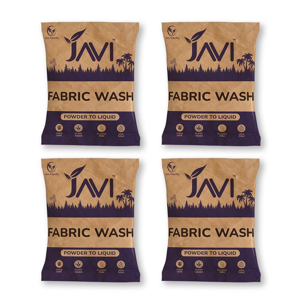 Javi Organic Powder to Fabric Wash | 4 Sachet = 2 Ltr | Lavender Fragrance | Natural, Plant Based, Eco-Friendly, Non-Toxic | Removes Stains & Odour, Protects Colour | Laundry Detergent