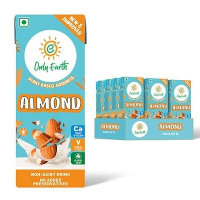 Only Earth Almond Drink Unsweetened Lactose-Free Preservatives Free Contains Vitamin D,E,B1,B2 & B12 | Plant-Based Alternative | Barista Edition 180 ML (Pack 12)