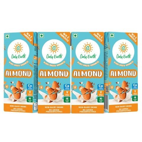 Only Earth Almond Drink Unsweetened Lactose-Free Preservatives Free Contains Vitamin D,E,B1,B2 & B12 |Plant-Based Alternative | Barista Edition 180 ML (Pack 4)