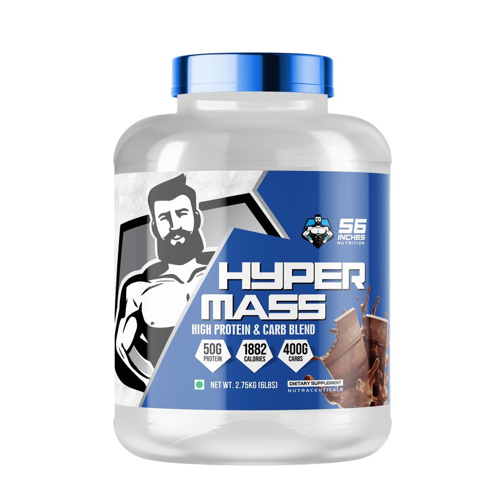 56 INCHES NUTRITON Hyper Mass Grainer with 50g Protein, 1882 Calories and 400g Carbs, High Protein and Carb Blend, Weight Gainer for Men and Women (Flavour- Malai Kulfi, 4.5kg)