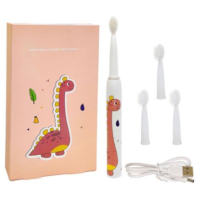 FunBlast Electric Toothbrush For Kids Automatic Electronic Children Toothbrush With 5 Brushing Modes&Rechargeable Battery,Ultrasonic Toothbrushes With 3 Replacement Brush Heads (Dino,22.5 Cm),White