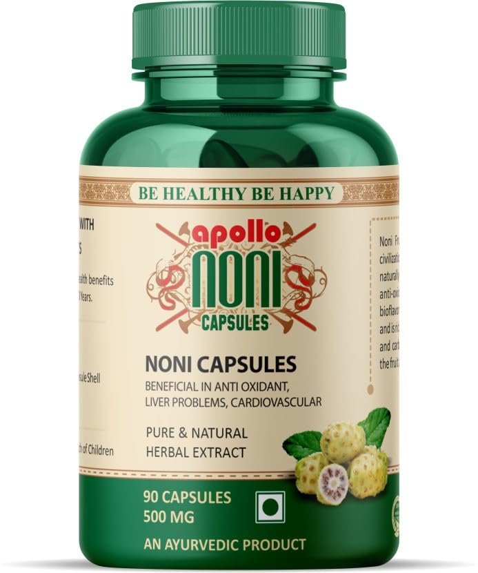 Apollo Noni Good Health Capsules For Anti oxidant, Liver Problems, Cardiovascular - 90 Veg Noni Capsules with Pure Noni | Liver Detox Supplement For Men & Women