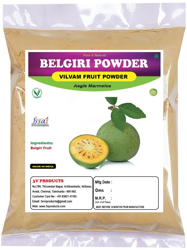 3V PRODUCTS Natural Belgiri Powder - Pack of 2x100g - Vilvam Fruit | Bael Phal Dry | Bealgiri Fruit | Aegle Marmelos 100% Organic for Diabetes | Cholesterol | Body Heat Reduce | Constipation