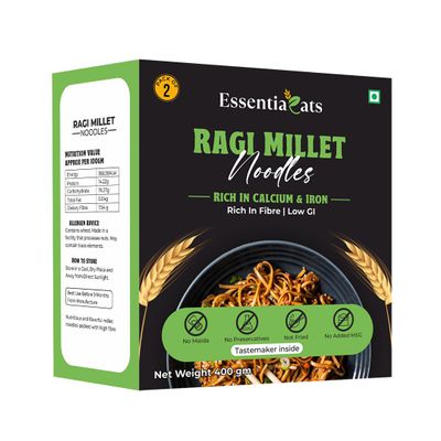 Essentiaeats Healthy Ragi Millet Hakka Noodles Pack of 4, 800 gm | No Maida, Not Fried, Low GI, No Preservatives | Sun Dried | Rich in Protein, Calcium & Iron