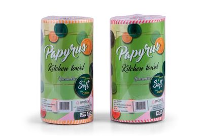 PAPYRUS Kitchen Towel | Reusable Kitchen Tissue Roll Pack of 2 | Kitchen Tissues for Cleaning |1 Ply 40 Pulls per Roll | Soft and Highly Absorbent (40x2=80 Sheets)