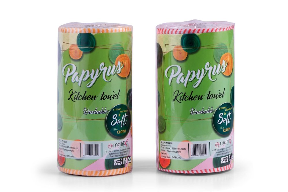 PAPYRUS Kitchen Towel | Reusable Kitchen Tissue Roll Pack of 2 | Kitchen Tissues for Cleaning |1 Ply 40 Pulls per Roll | Soft and Highly Absorbent (40x2=80 Sheets)
