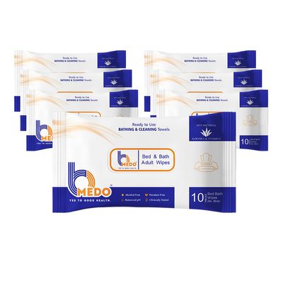 Bmedo Bmedo Bed Bath Wipes, Adult Wet Wipes, Adult Bath Wipes, Anti Bacterial, Ready To Use Cleansing Towels, Refreshing Sponge Bath Towel, For Men & Women | Travelling Wipes | Pure Water Soft Moisturizing Wet Wipes With Lid (70 Count (Pack Of 7))