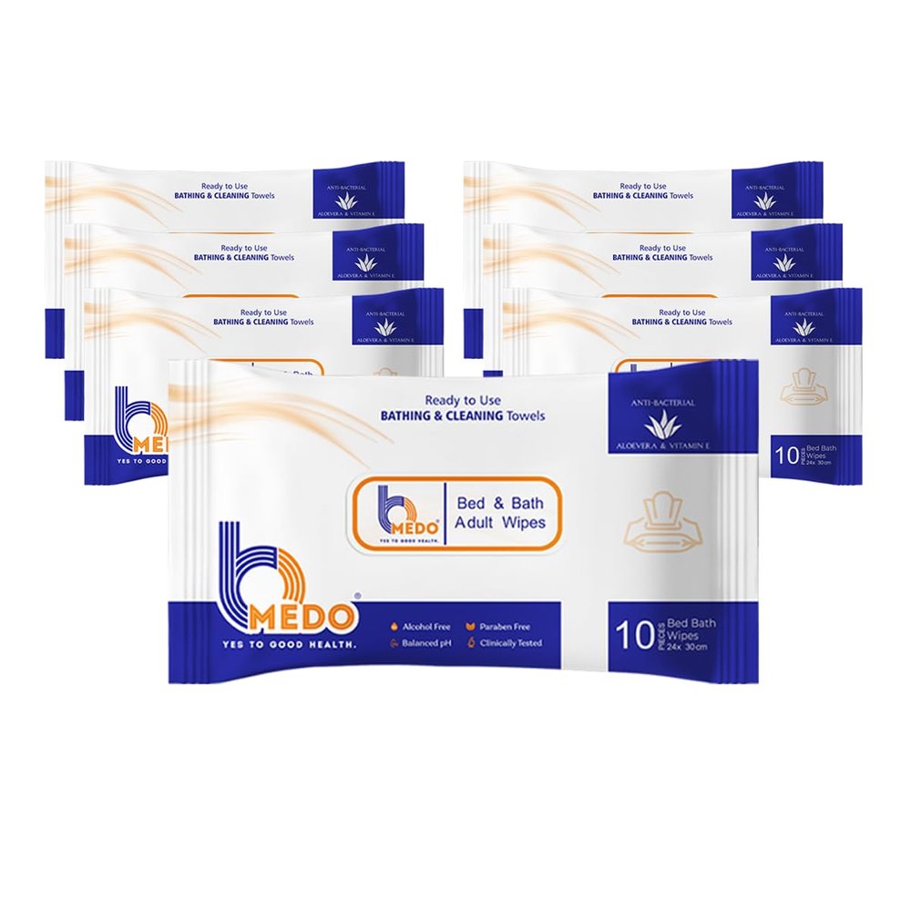 Bmedo Bmedo Bed Bath Wipes, Adult Wet Wipes, Adult Bath Wipes, Anti Bacterial, Ready To Use Cleansing Towels, Refreshing Sponge Bath Towel, For Men & Women | Travelling Wipes | Pure Water Soft Moisturizing Wet Wipes With Lid (70 Count (Pack Of 7))