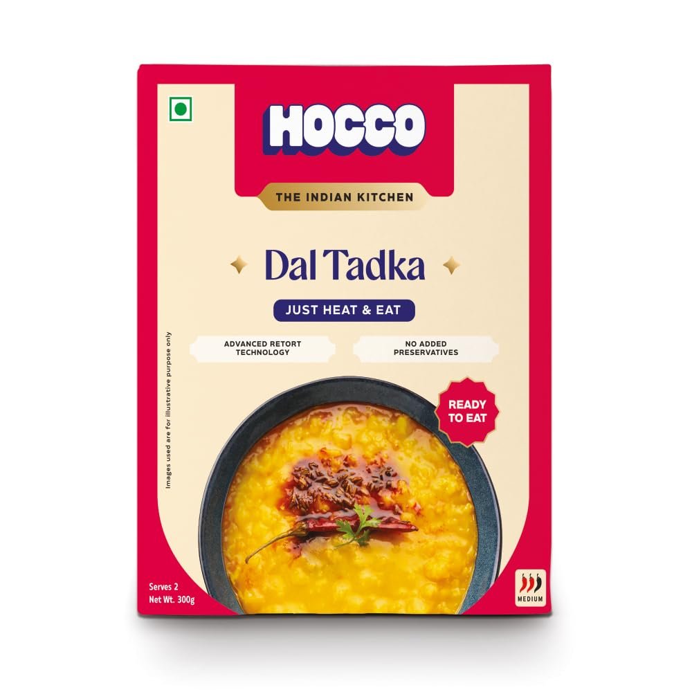 Hocco Dal Tadka Ready To Eat | Just Heat & Eat | Authentic Pure Veg Indian Food | No Added Preservatives Or Artificial Colors | Meal Ready In 5 Minutes | Microwaveable | Serves 2 | 300 gm (Dal Tadka-Pack of 1)