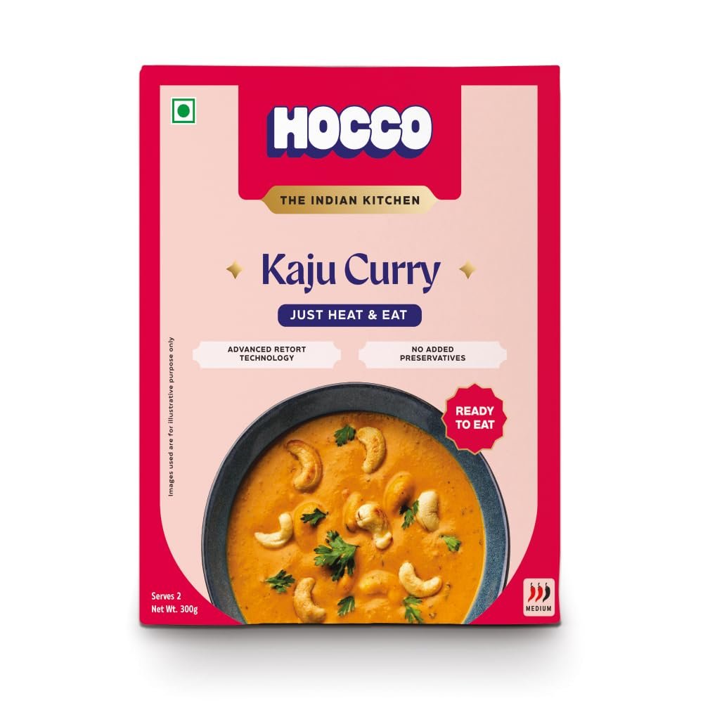 HOCCO Kaju Curry Ready to Eat | Just Heat and Eat | Pure Veg Indian Food | No Added Preservative & Colours | Meal Ready in 5 Minutes | Microwave-Able Serve 2 300gm (Kaju Curry-Pack of 1)