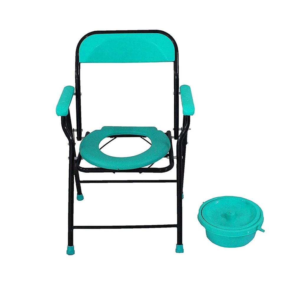 3 in 1 Heavy quality sea green Folding Commode chair with pot,Over Toilet,commode chair for indian toilet, Bedside Commode Chair,Shower Seat with Removable Bucket,Disabled Patients & Pregnant Woman