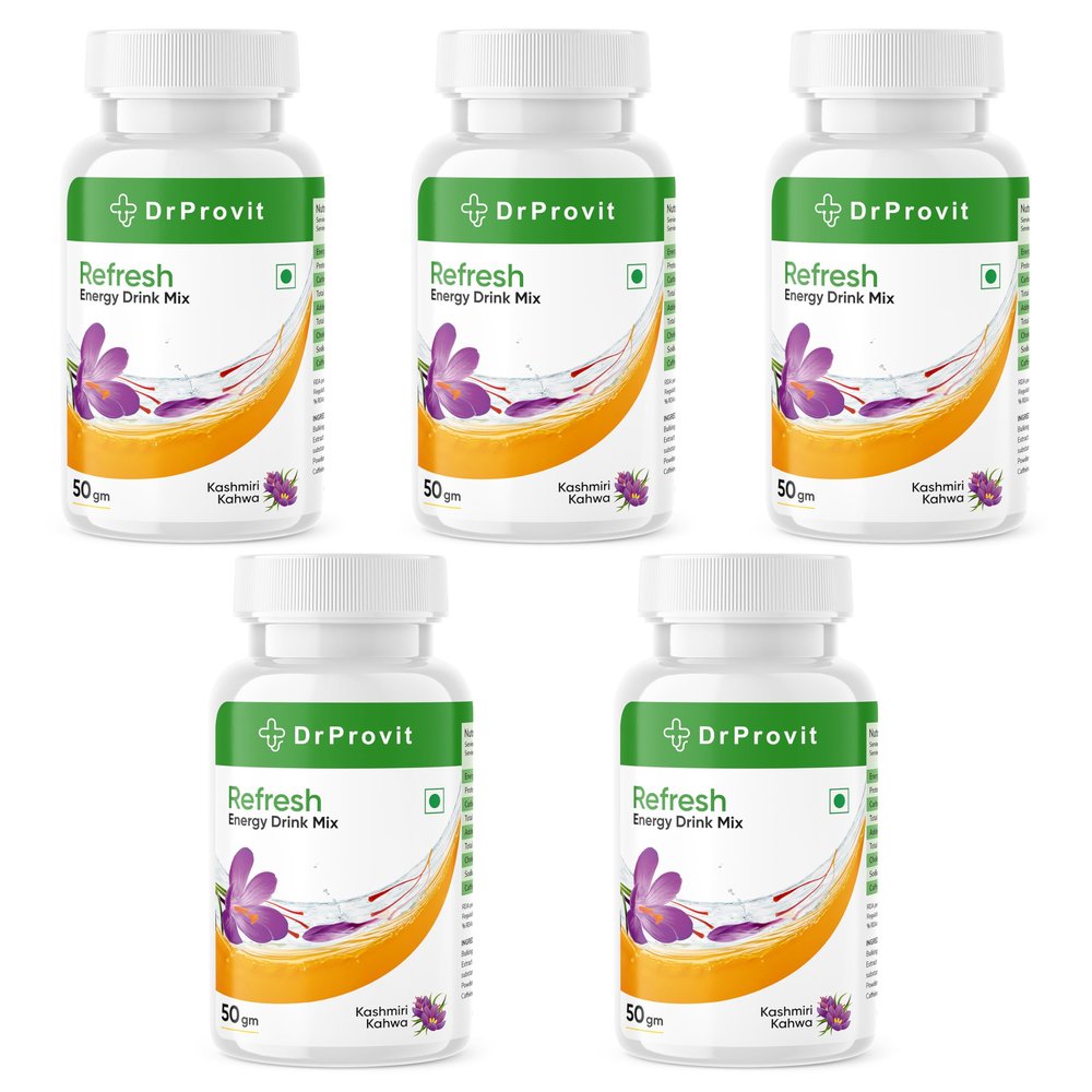 Dr.Provit Refresh Energy Drink Mix (50 Servings) (Kasmiri Kahwa Flavour - 50gm Pack 5)