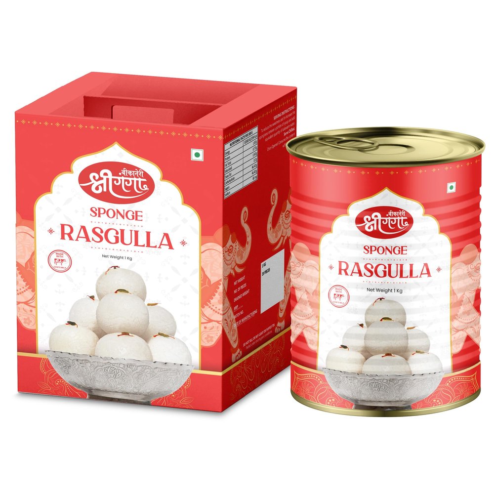 Bikaneri Shree Ganga Spongy Rasgulla, 1Kg Tin, Traditional Bikaneri Sweet, Bikaneri Mithai, Shahi Sweet Delicacy, 20 Pieces