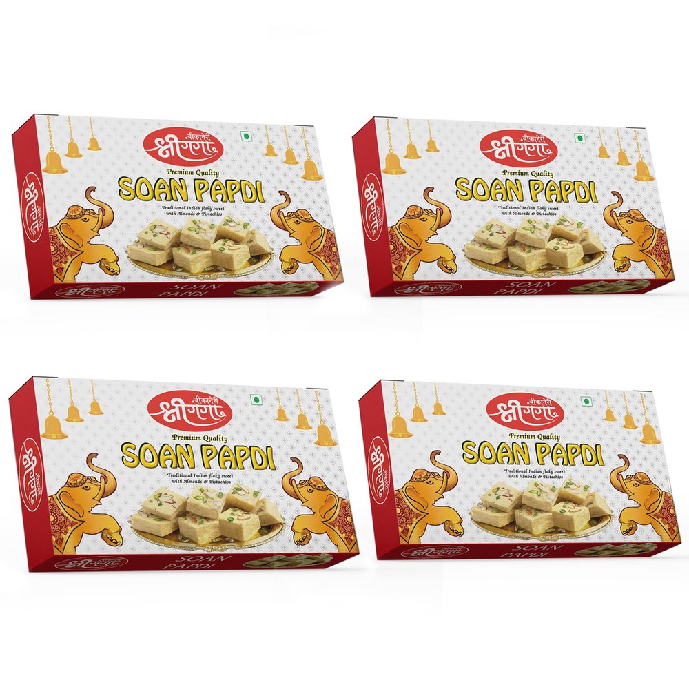 Bikaneri Shree Ganga Soft and Flaky Soan Papdi, 1.6Kg (400gm x 4) Box, Delicious Traditional Bikaneri Sweet, Bikaneri Mithai, Shahi Sweet Delicacy