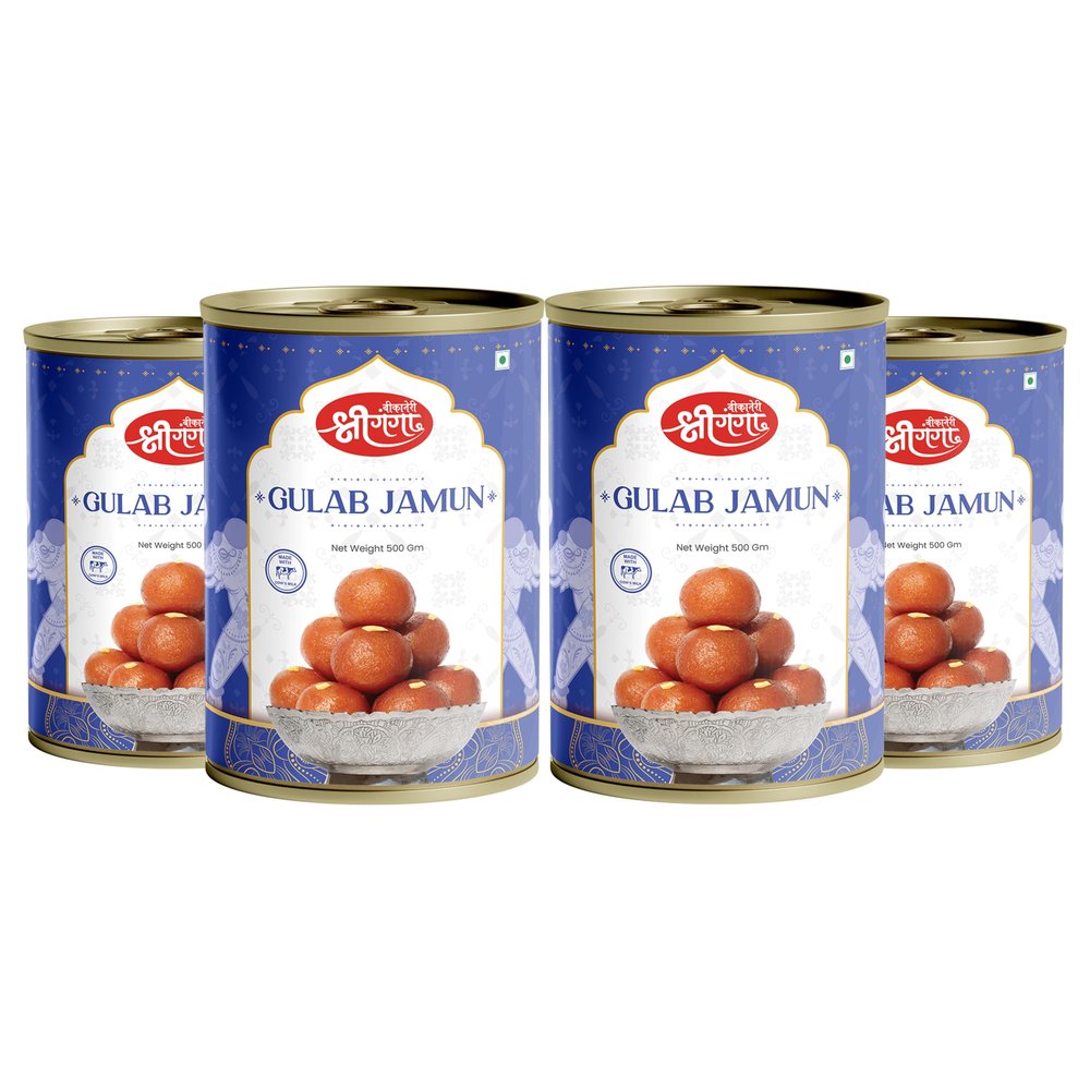 Bikaneri Shree Ganga Soft Gulabjamun, 2Kg (500gm x 4) Tin, Traditional Bikaneri Sweet, Bikaneri Mithai, Shahi Sweet Delicacy, 32 Pieces