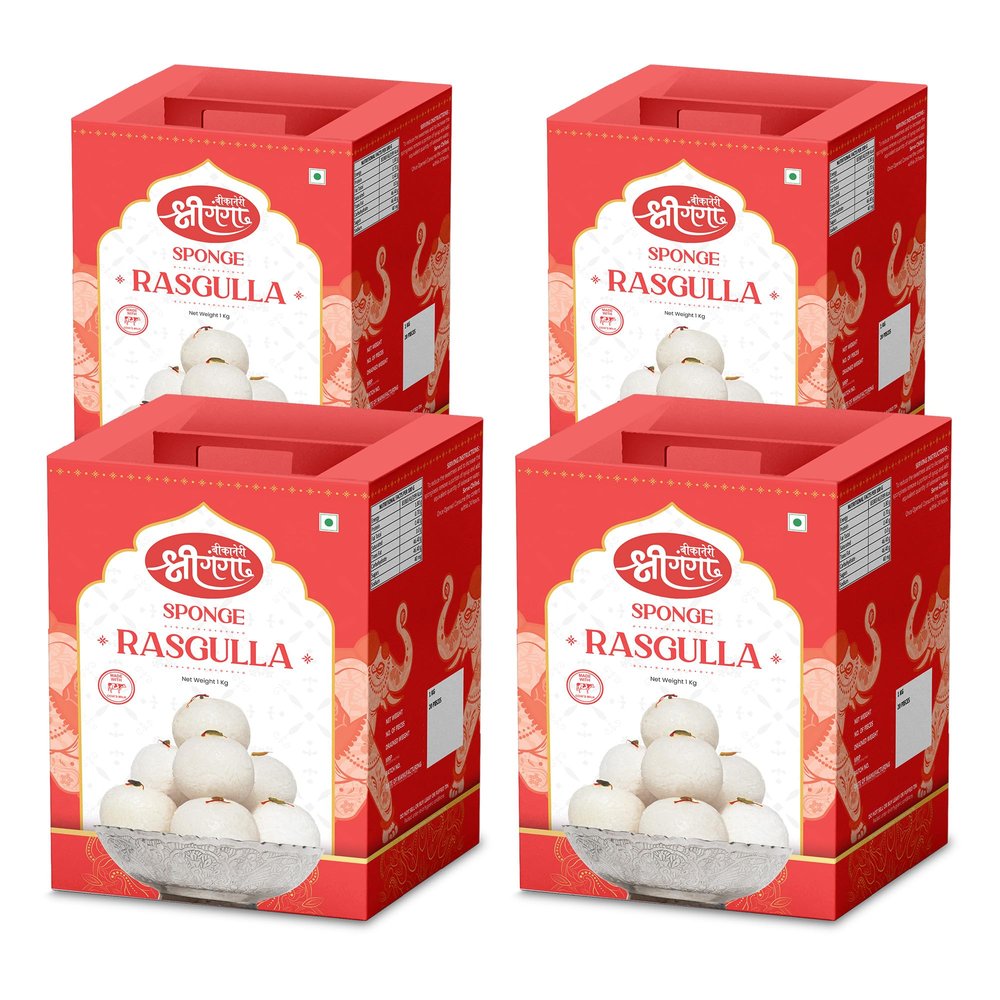 Bikaneri Shree Ganga Spongy Rasgulla, 4Kg (1Kg x 4) Tin, Traditional Bikaneri Sweet, Bikaneri Mithai, Shahi Sweet Delicacy, 80 Pieces