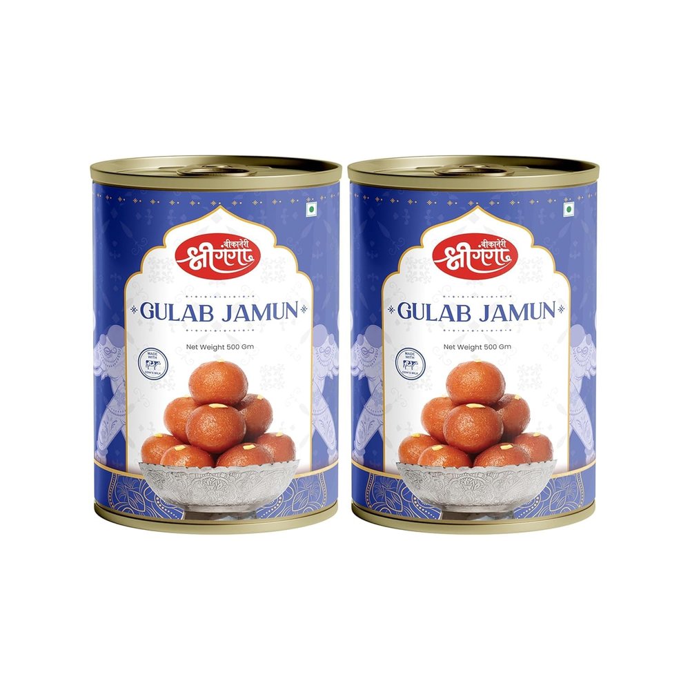 Bikaneri Shree Ganga Soft Gulabjamun, 1Kg (500gm x 2) Tin, Traditional Bikaneri Sweet, Bikaneri Mithai, Shahi Sweet Delicacy, 16 Pieces