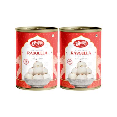 Bikaneri Shree Ganga Spongy Rasgulla, 1Kg (500Gm x 2) Tin, Traditional Bikaneri Sweet, Bikaneri Mithai, Shahi Sweet Delicacy 20 Pieces