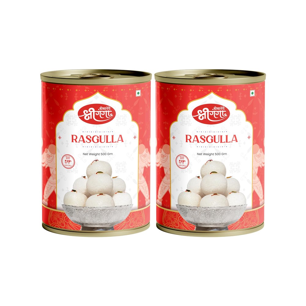 Bikaneri Shree Ganga Spongy Rasgulla, 1Kg (500Gm x 2) Tin, Traditional Bikaneri Sweet, Bikaneri Mithai, Shahi Sweet Delicacy 20 Pieces