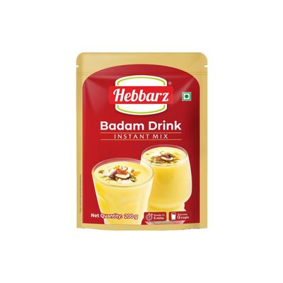 Hebbarz Instant Badam Drink Mix, 200g | Badam Milk Powder | Almond Drink Mix | Badam Kesar Mix | Almond Saffron Mix | Badam Mix
