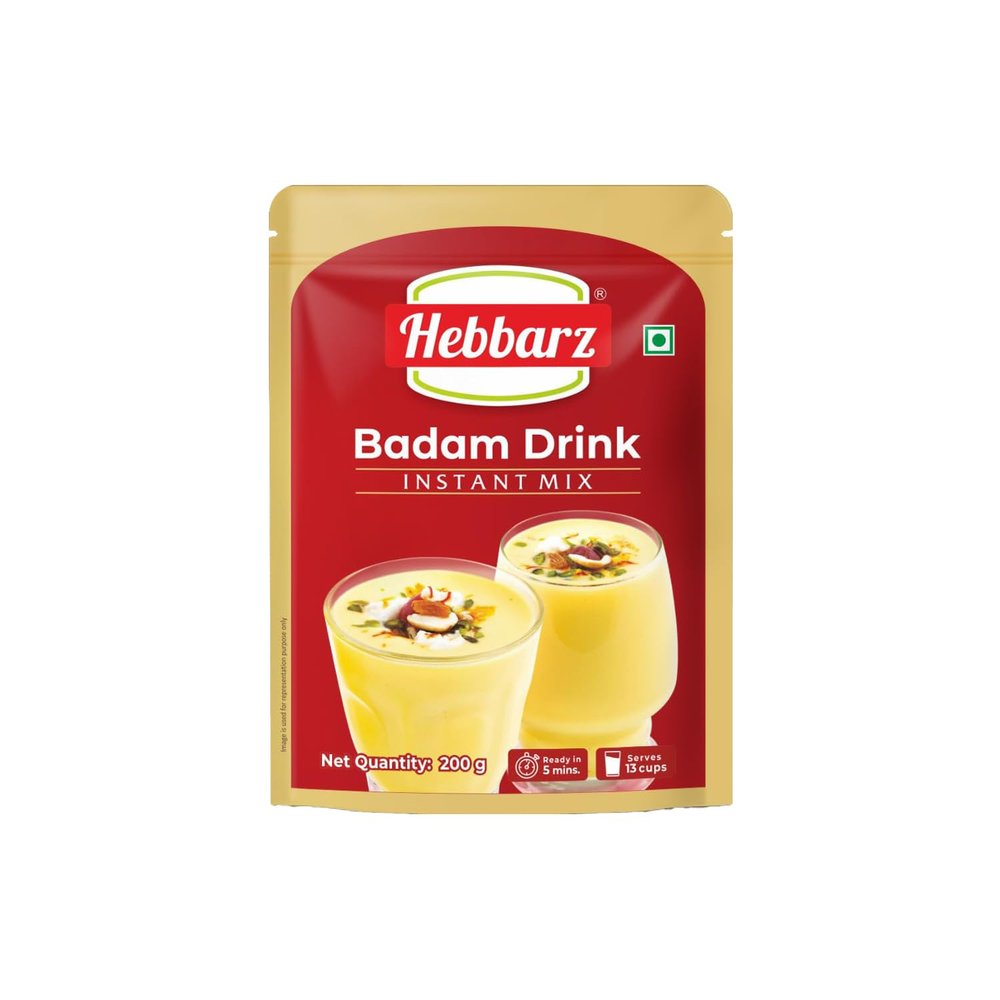 Hebbarz Instant Badam Drink Mix, 200g | Badam Milk Powder | Almond Drink Mix | Badam Kesar Mix | Almond Saffron Mix | Badam Mix