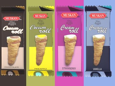 MUSKAN Premium Creamy Cream Roll Assorted Pack, Pineapple, Vanilla, Chocolate, Strawberry Flavours, Pack of 25