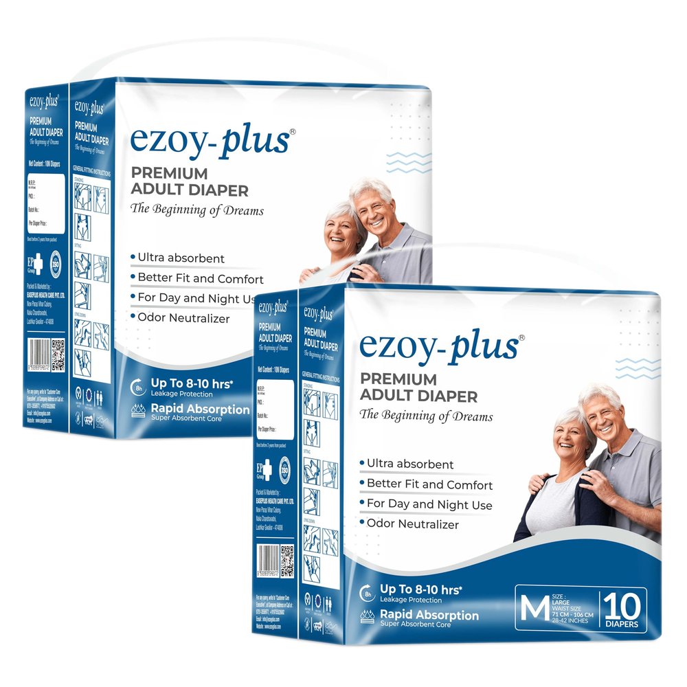 Ezoyplus Unisex Adult Diaper M Size Tape Style (Waist Size 28"-42" Inch) Extra Absorption & Odour Control (M, 20 Pcs)