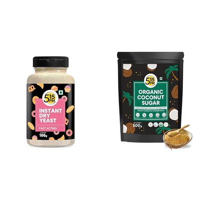 5:15PM Instant Dry Yeast Powder for Bread Making and Pizza (100g) | 5:15PM Organic Coconut Sugar | Unrefined, Natural Sweetene (500g)