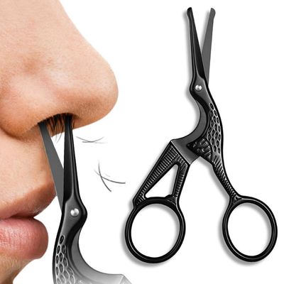BowieMall Nose Hair Scissors Trimmer for Men Manual Mustache Cutter Scissors Small Round Tip Carved Crane Cutter(Black)