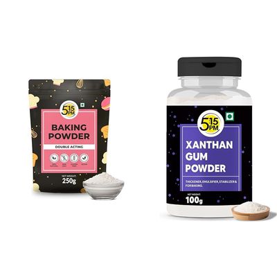 5:15PM Baking Powder | Double Acting, Leavening Agent for Cooking Cake, Breads (250g) | Xanthan Gum Powder | Thickening, Binding Agent & Food Stabilizer for Baking (100g)