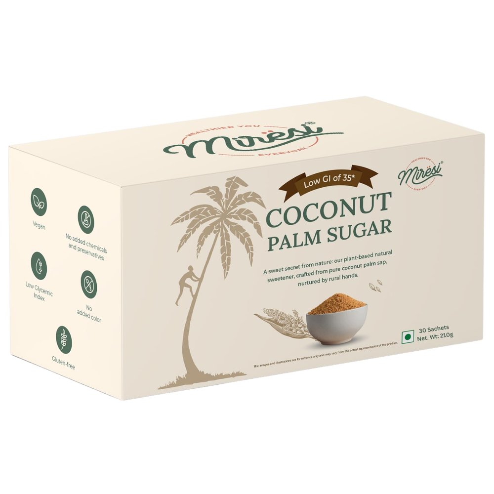 Miresi Natural & Organic Palm Sugar Organic Coconut Palm Sugar (Pack Of 30-7Gm Sachets) 100% Healthy Replacement For Artifical Sweetner|Pure,Unrefined,Traditional Sweetener|Gluten Free