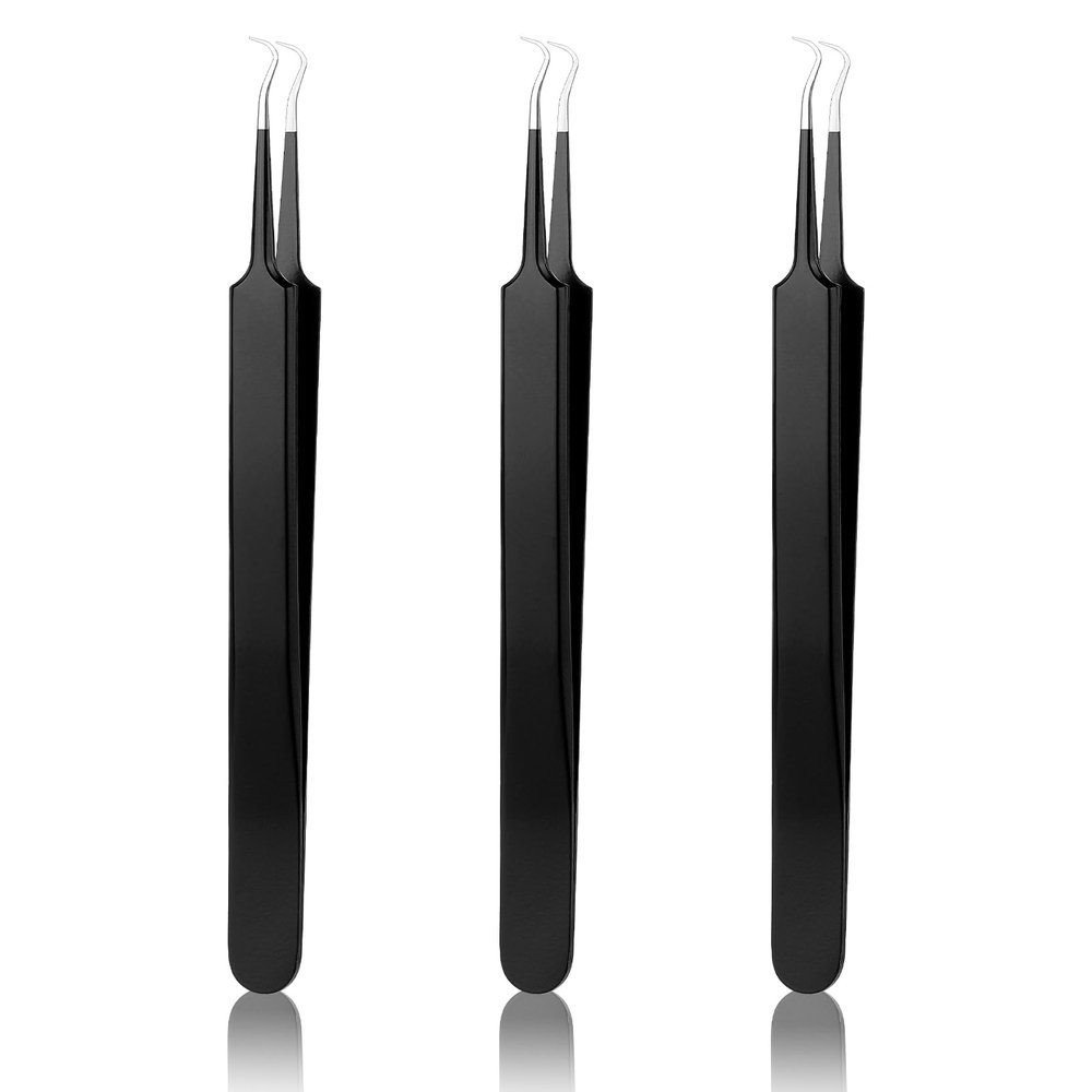 3 Pcs Blackhead Remover Tweezers, Curved Tweezers for Blackheads Fine Point Tweezers Professional Facial Blackhead Remover Tools Angled Tweezers Pimple Extractor Needle Nose Tweezers for Face Tool