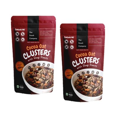 The Snack Company Breakfast Cereal - Cocoa Oat Clusters with Ragi Flakes 400 gm x 2| Healthy Food for Breakfast | Muesli | 52% Millet - Ragi Flakes | 29% Oats & other grains | 7% nuts, seeds & fruits