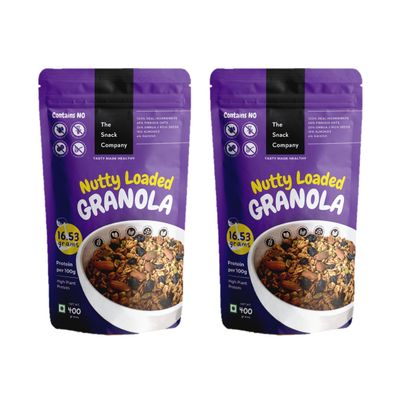 The Snack Company Nutty Loaded Granola| 45% Oats | 42% Nuts, Seeds & Fruits | Healthy Breakfast Cereal 400 grams x 2