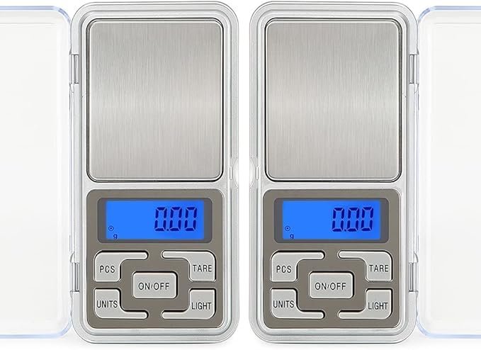 MCP Healthcare Digital Pocket Scale, 200g Capacity, 0.001oz/0.1g High Precision, Mini Gram Reload Weight Scale for Food, Jewelry, Gems, Pack of 2, Silver