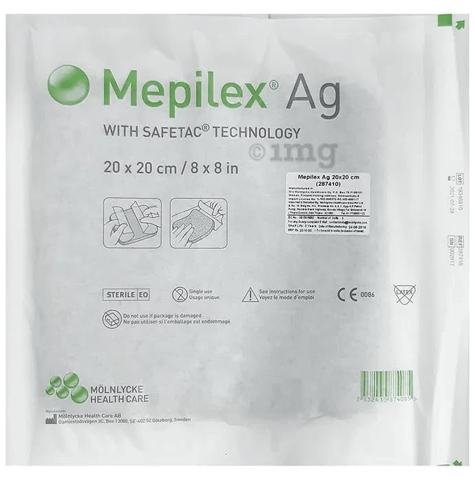 Ag Antimicrobial Soft Silicone Foam Dressing 20cm x 20cm Soft and Conformable