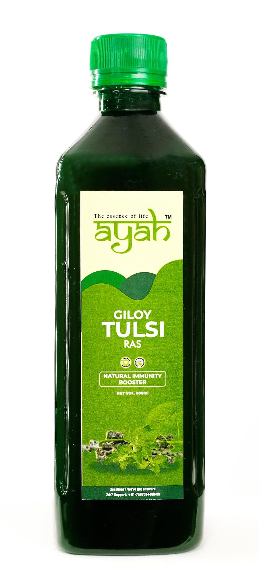 Ayah Ayurvedic Health Juice, Herbal Wellness Drink, Boosts Immunity, Enhances Digestion, Natural Detox, Sugar Free- (500ml, Giloy Tulsi Juice)