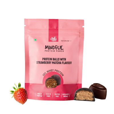 EAT Anytime Strawberry Matcha Protein Balls | 30% Whey Protein | Fiber | Gluten Free Snacks, No Added Sugar | Pack of 2-70gm/Per Pack | 7 Balls in Each Packet