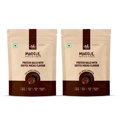 Eat Anytime Coffee Mocha Protein Balls | 30% Whey Protein | Rich In Protein & Fiber | Gluten Free Snacks, No Added Sugar | Pack of 2-70gm/Per Pack | 7 Ball Each Packet