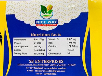 Nice Way 100% Pure & Natural Dry Fruits and Nuts, 21.28g Protein, 19.28g Carbohydrate, 645.62kcal Energy, 10.25mg Dietary Fibre