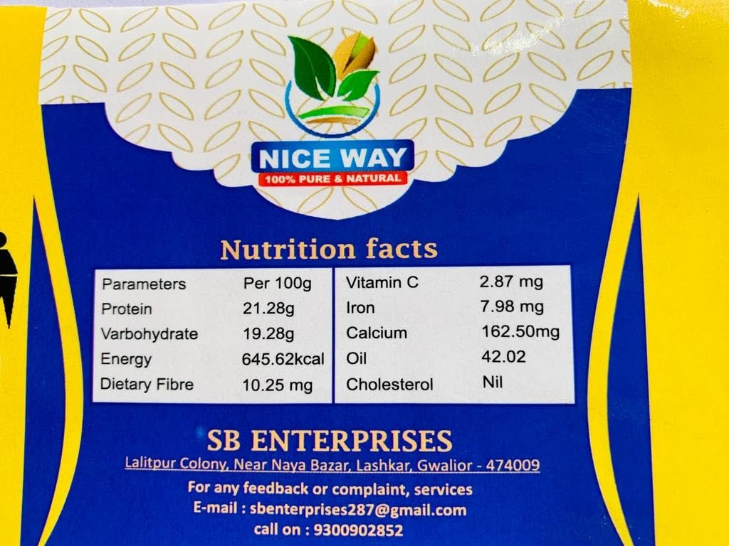 Nice Way 100% Pure & Natural Dry Fruits and Nuts, 21.28g Protein, 19.28g Carbohydrate, 645.62kcal Energy, 10.25mg Dietary Fibre
