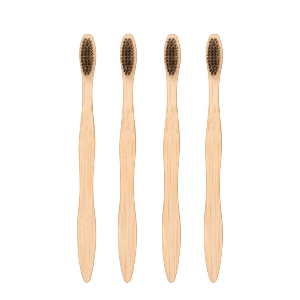 Adviah Bamboo Toothbrushes | BPA Free, Eco-Friendly, Natural Bamboo Toothbrush with Charcoal Infused Soft Bamboo Bristles | Biodegradable, Compostable & Wooden Toothbrushes (Pack of 4)