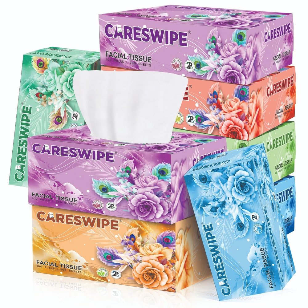 Careswipe Soft Facial Tissue Papers -100 Pulls Pack of 8- Total (800 pulls -1600 sheet) 2 Ply | Facial tissue | Tissue Box | Tissue Paper