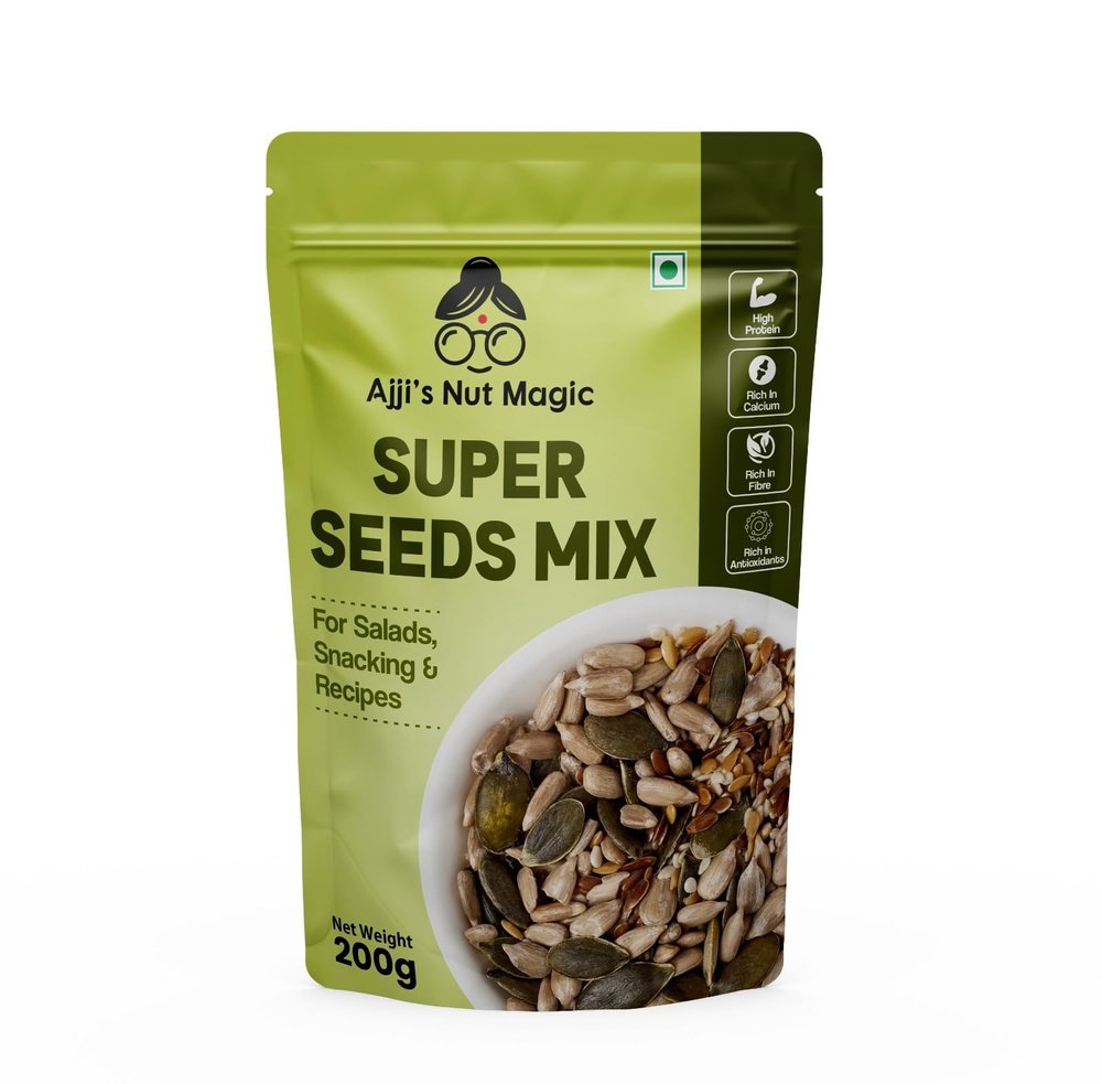 Ajji's Nut Magic Premium Super Seed Trail Mix 200g - Super Seed in 1 Mix | Flax, Chia, Sesame, Sunflower, Watermelon, Pumpkin Seeds, Mixed Seeds for Eating | No Transfat | Nutrition Rich
