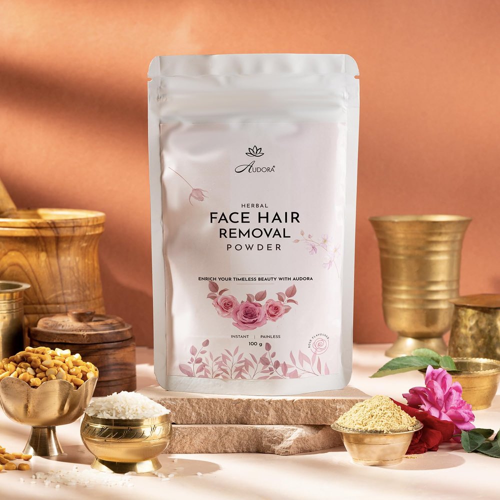 AUDORA Herbal Face Hair Removal Powder | Gentle & Effective Solution for Facial Hair | Natural & Skin-Friendly Formula | 100g