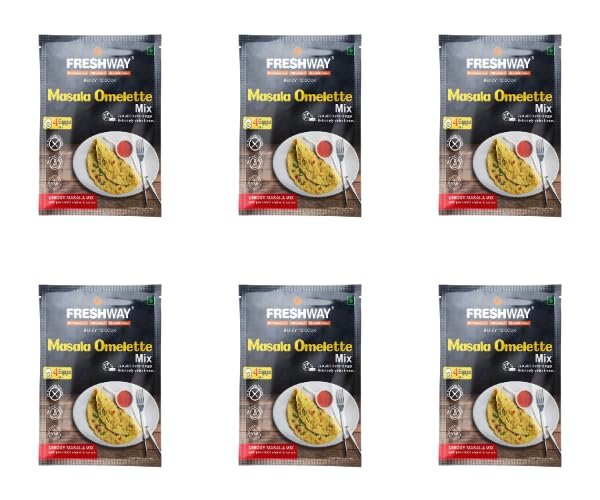 Freshway Masala Omelette Mix Pack of 6 | Authentic Indian Spice Blend with Preloaded Veggies | Easy-to-Make Fluffy and Flavorful Omelettes