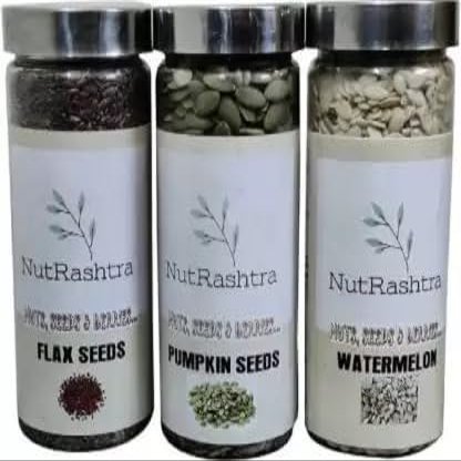 NutRashtra flax seeds pumpkin seeds watermelon seeds Golden Flax Seeds, Watermelon Seeds, Pumpkin Seeds (600 g, Pack of 3)