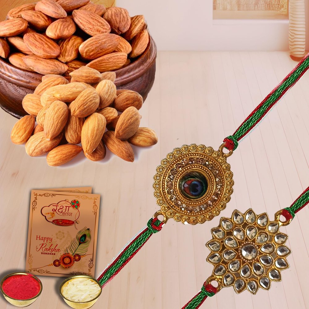 AWANI TRENDS Set of 2 Rakhi with Dry Fruits Gift pack Rakhi For Brother Dry Fruits combo Rakhi For brother raksha Bandhan Rakhi gift For Brother