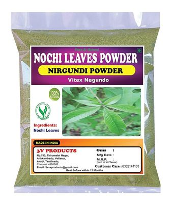 3V PRODUCTS Nochi Leaves Powder 150Gm | Nirgundi leaves | Vitex Negundo | Sambhalu | Chaste Tree 100% Natural for Health Benefits